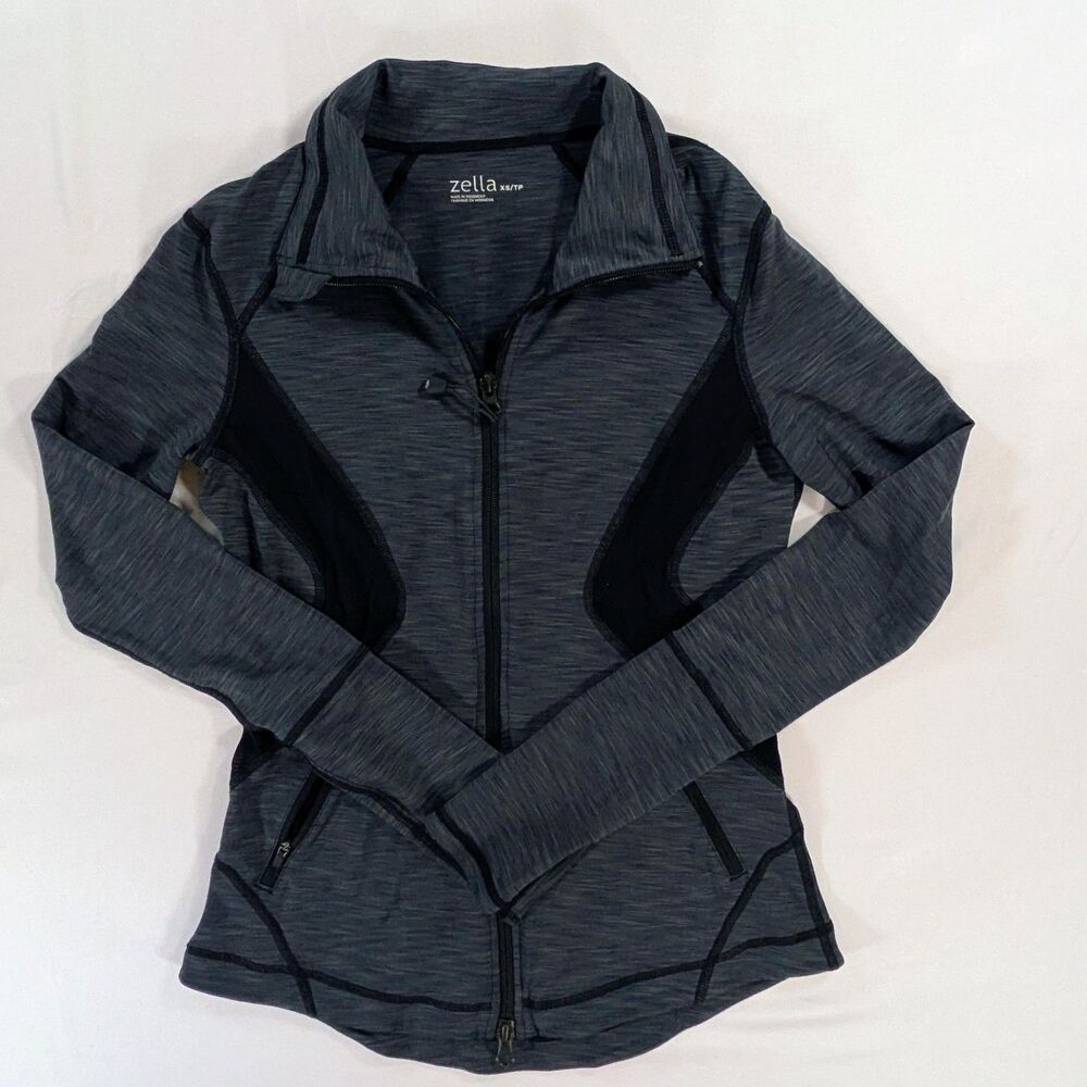 Zella Womens Black Gray Space Dye Full Zip Mesh Back Athletic Jacket Size XS